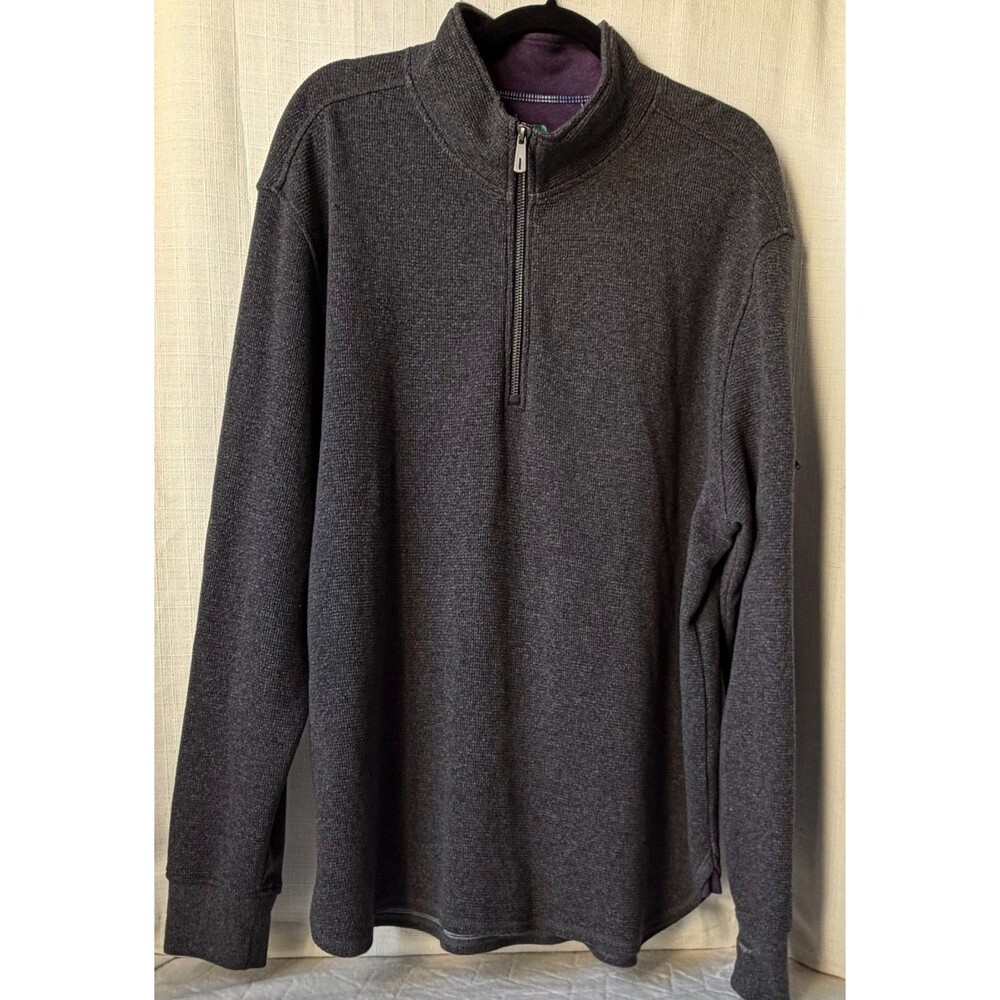 Robert Graham Quarter Zip Pullover Mens XL Gray Purple Waffle Knit Mock Neck